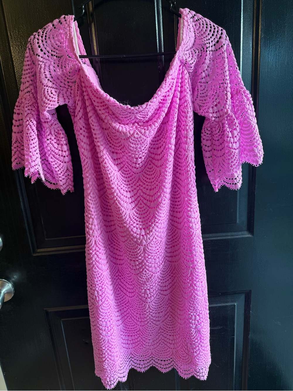 Lilly Pulitzer Lexa Lilac Rose Scalloped Stretch Shell Lace Off Shoulder Dress